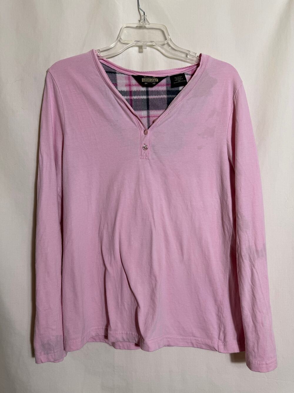 Guide Gear Pink Long Sleeve Henley Top Plaid Fleece Lined Size Medium